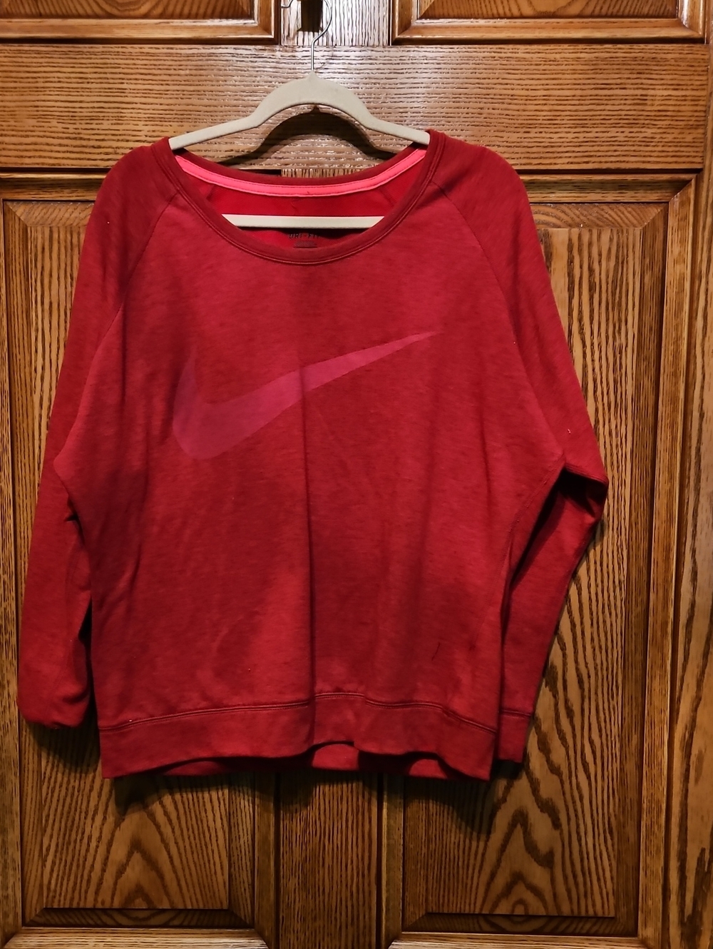 Nike Women's Red Crewneck Sweatshirt with Subtle Swoosh